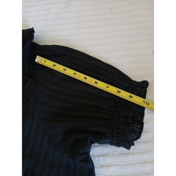 Pilcro | Anthropologie Black 1X Textured Button Front Blouse Ruffle Collar Boho - Picture 12 of 14